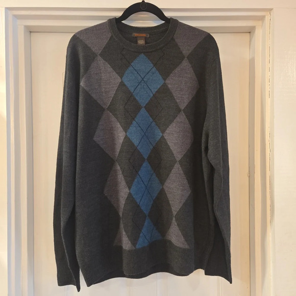 Dockers Mens Argyle Diamond Crewneck Long Sleeve Knit Sweater Size XL Gray Blue - Picture 4 of 11
